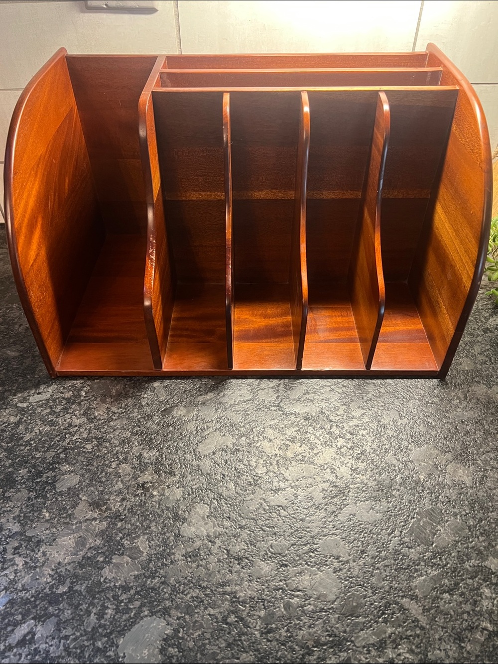 XL Selamat Designs Wooden Letter & File Organizer - Brown Desk Sorter. Exc cond